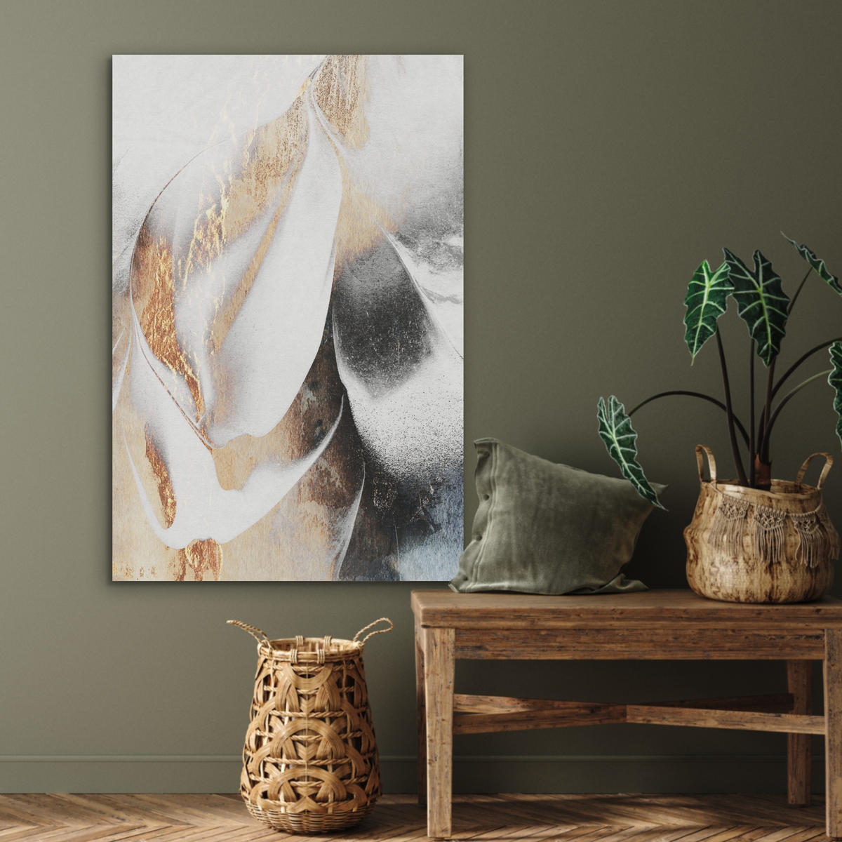 AKUSTIKBILD Luxus - Abstrakt - Gold - Weiß Wanddeko 60x90 cm - Goldfarben, Kunststoff (60/90/0.9cm) - MuchoWow
