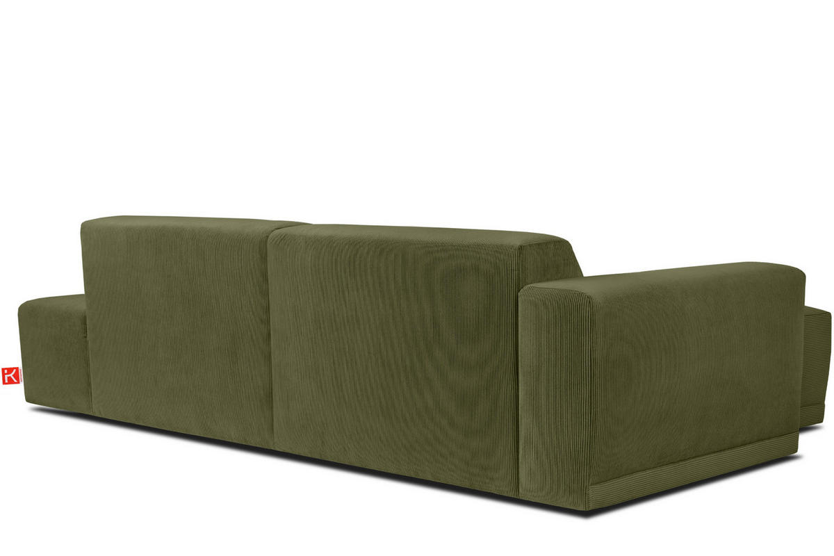 ECKSOFA-LINKS MUDI in moderner Optik mit hochwertigem Kaltschaum, Cord-Stoff, khaki - Schwarz/Grün, Textil (280/160cm) - KONSIMO®