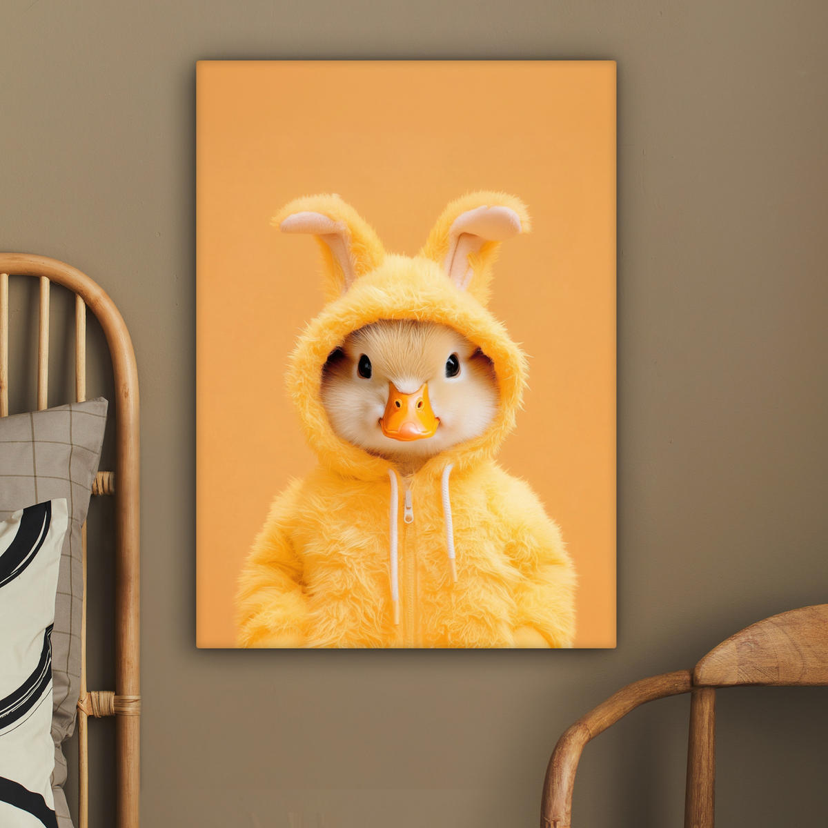 LEINWANDBILD Osterhase - Kostüm - Ente Wandbild Wohnzimmer 60x80 cm - Gelb, Textil (60/80cm) - MuchoWow