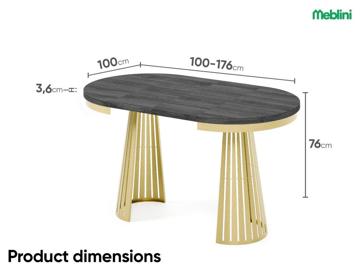 ESSTISCH Cone Bis - Anthrazit/Goldfarben, Holzwerkstoff/Metall (100/100/76cm) - Meblini