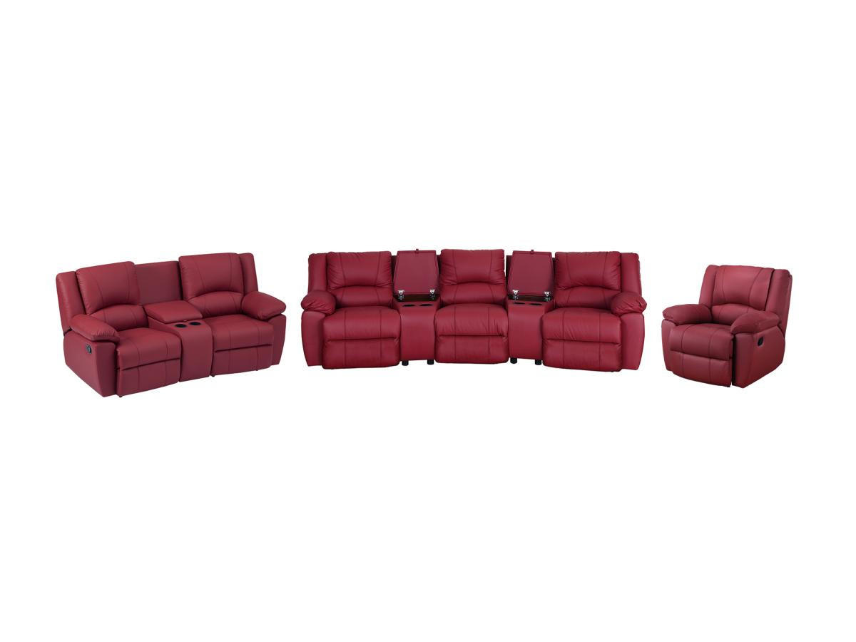 SOFAGARNITUR mit Relaxfunktion - 6 Personen-Sitzer - Leder - Rot - - Rot, Leder (99/97/308cm) - Vente-Unique