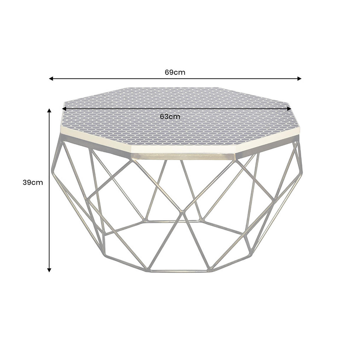 COUCHTISCH DIAMOND Eisen rechteckig Schwarz|Weiß 69cm - Messingfarben/Schwarz, Kunststoff/Metall (69/69/39cm) - riess-ambiente