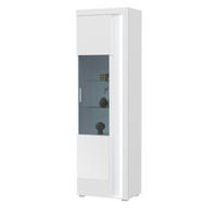 VITRINE weiß Hochglanz 60 x 200 cm, Soft-Close-Funktion, inkl. Beleuchtung - Weiß Hochglanz/Silberfarben, Glas/Holzwerkstoff (60/202/37cm) - Inn.Furn