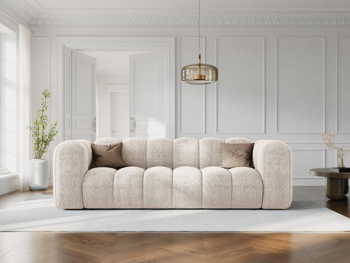 SOFA Lupine aus Chenille-Stoff leichtes beige 3 Sitzplätze - Creme, Textil (95/70/230cm) - Micadoni