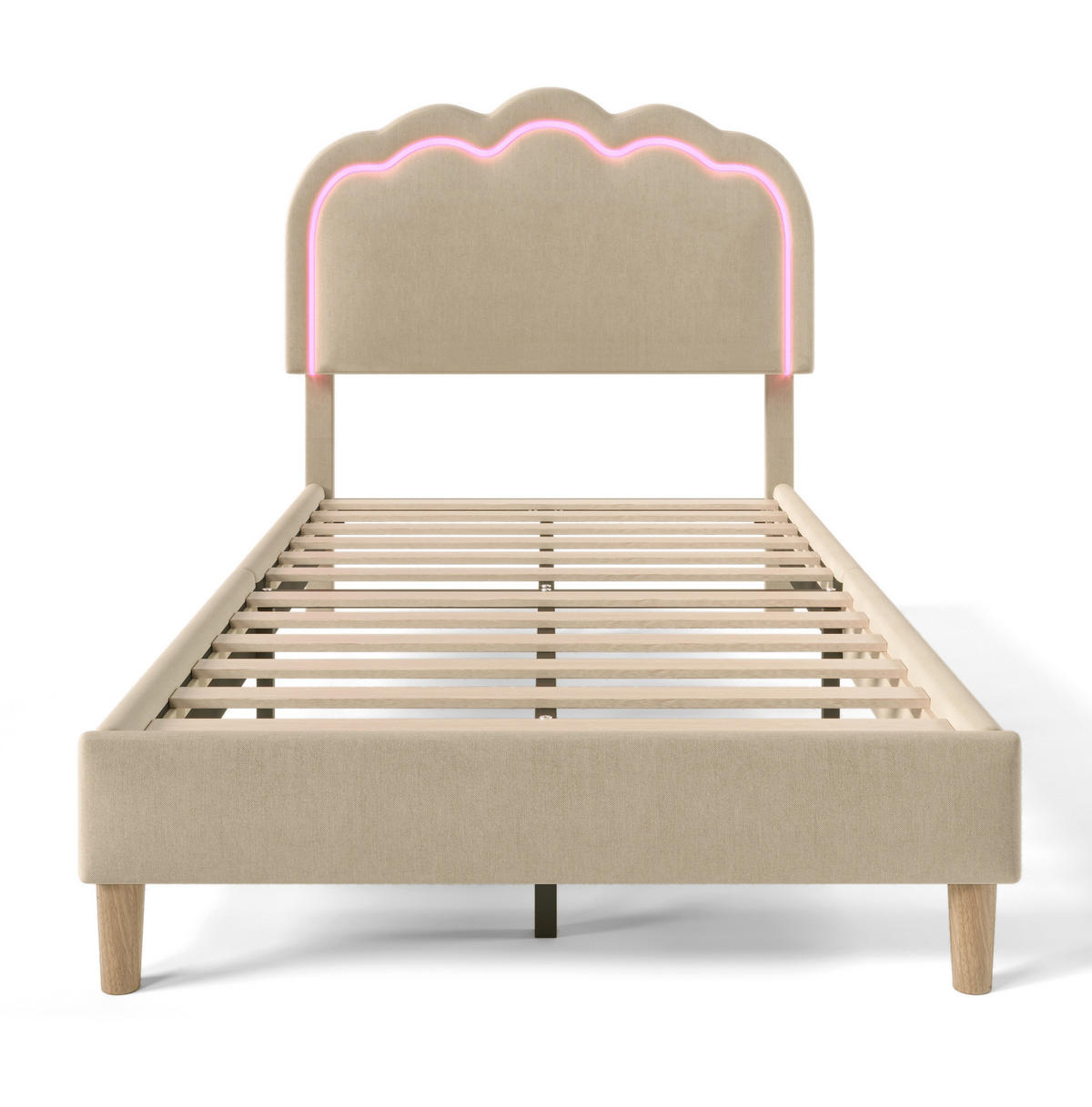 POLSTERBETT 90/200 cm Beige aus Leinen mit LED-Kopfteil - Beige, Textil (90/200cm) - OKMYHOME
