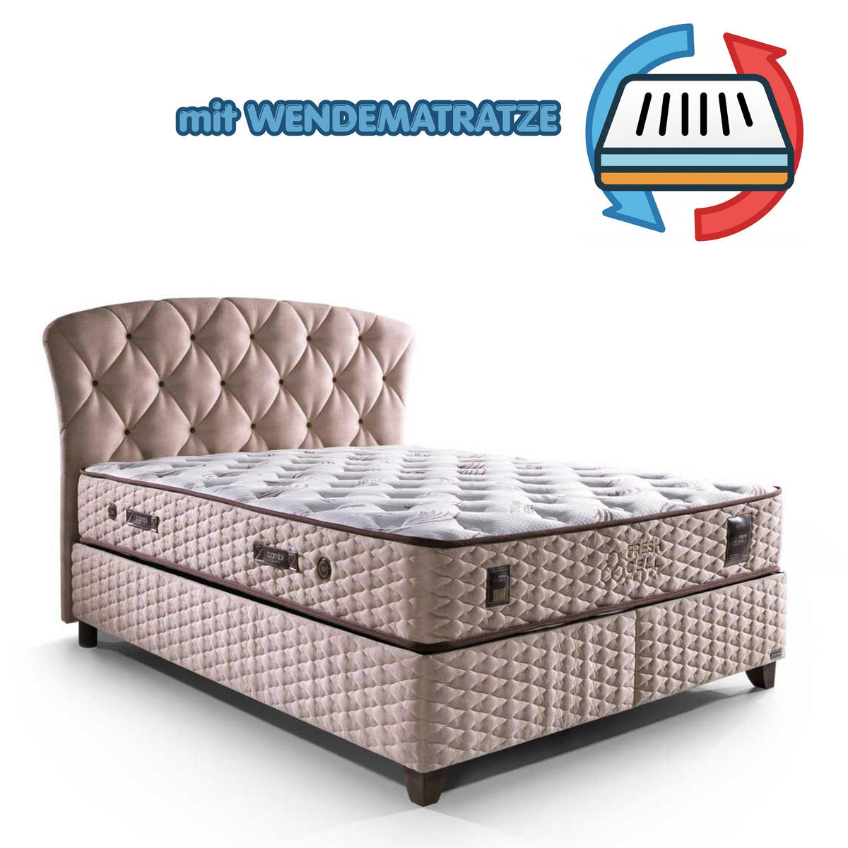 BOXSPRINGBETT Bambi Bett mit Matratze Freshcell Set 160x200 - Braun, Holz/Metall (160/200cm) - Bambi