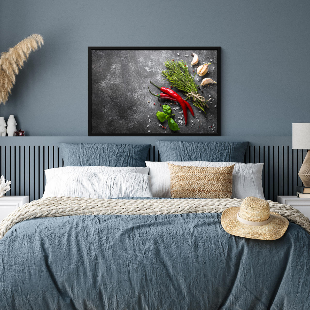 ZARÁMOVANÝ PLAGÁT Korenie - bylinky - korenie - betón 90x60 cm - tmavosivá, papier (90/60cm) - MuchoWow