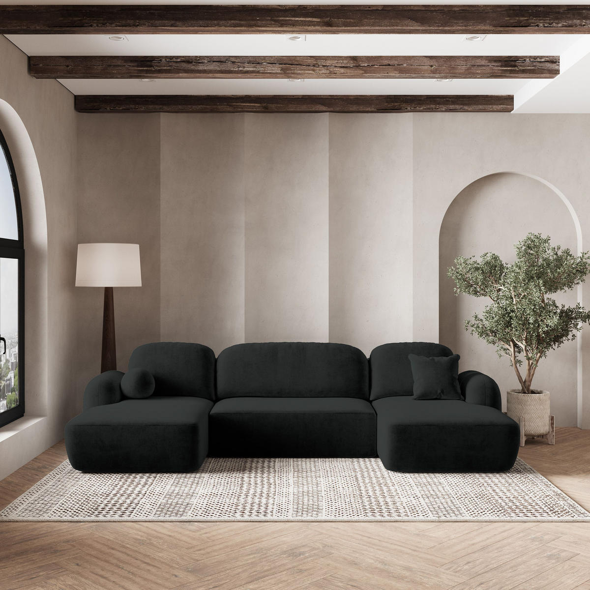 ROHOVÁ SEDAČKA SAVONA černá - černá, dřevo/textil (320/148cm) - MASSENO