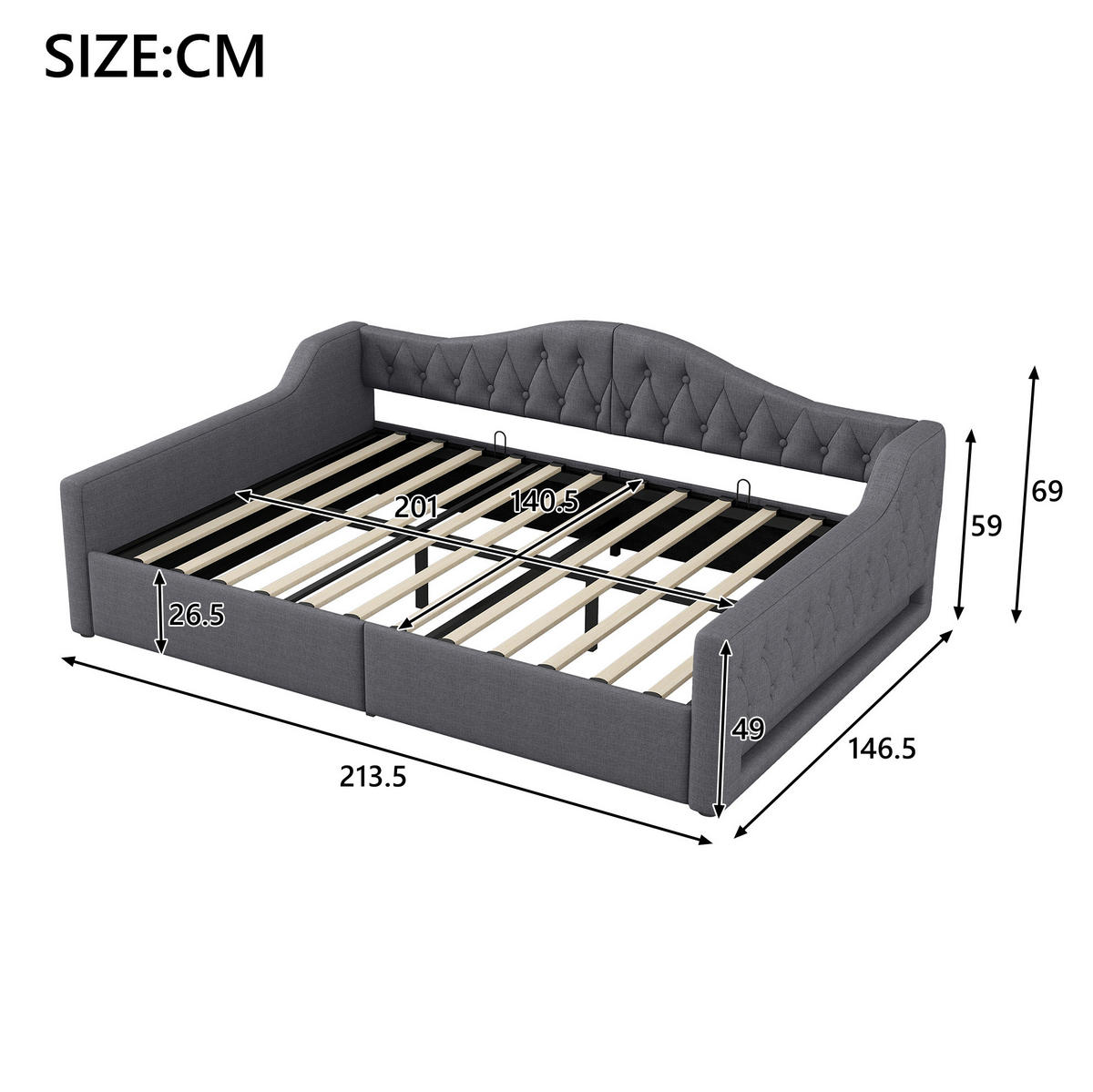 POLSTERBETT 140/200 cm Grau mit LED-Beleuchtung und Stauraum aus Leinen - Grau, Holzwerkstoff (140/200cm) - OKWISH