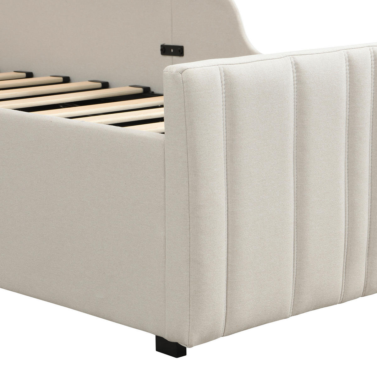 POLSTERBETT 90/200 cm Beige aus Leinenstoff mit Bettkasten - Beige, Textil (90/200cm) - OKMYHOME