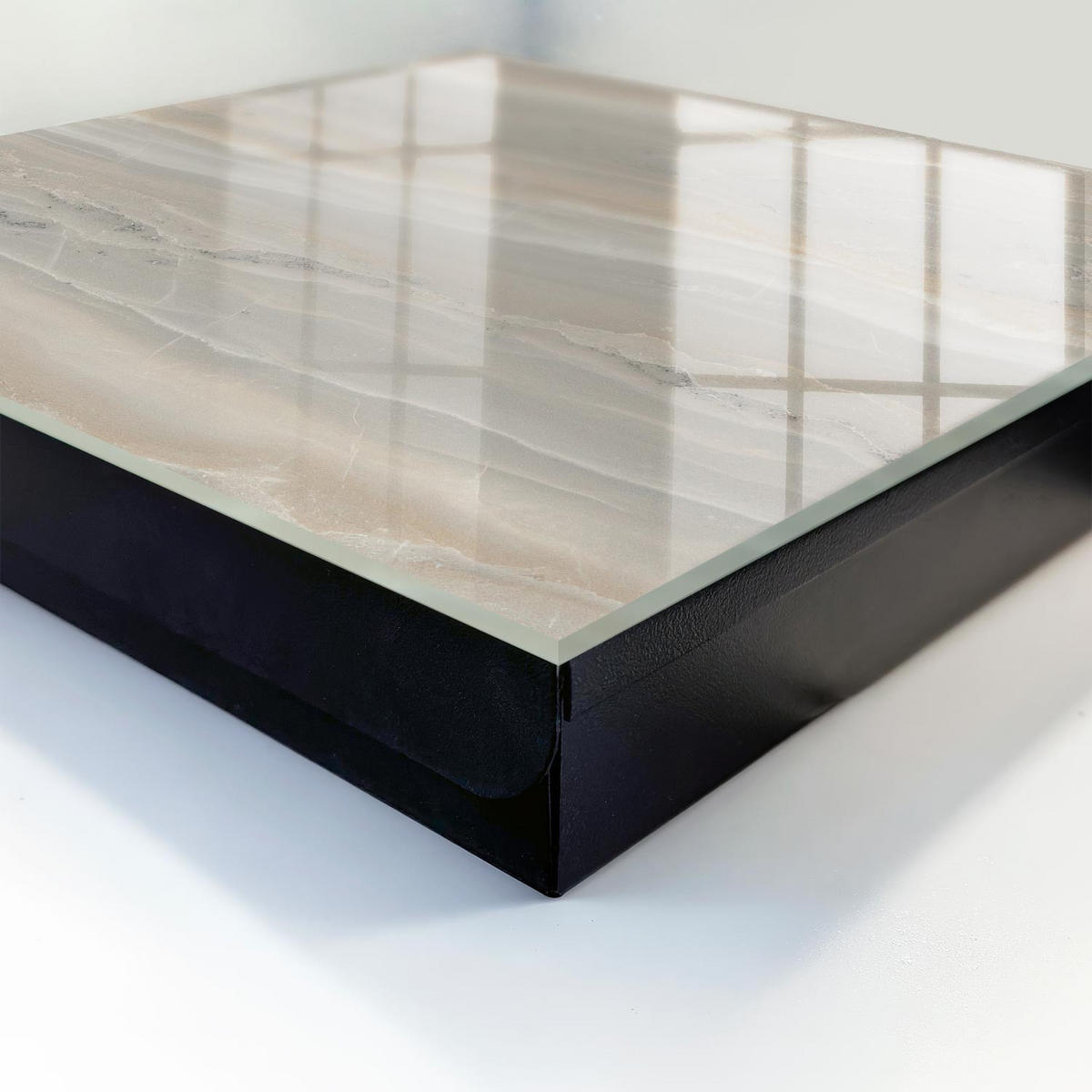 SCHLÜSSELBOX Schwarz 30x30 cm- Türöffnung nach rechts - Beige Wellen - Beige, Metall (30/30/5cm) - TULUP