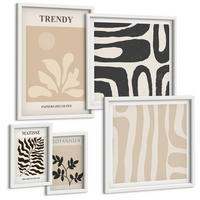 BILDER SET 5er Set - 50x50 cm & 20x30 cm & 40x60 cm Weißer Rahmen - Stilvolle Pflanzenmuster in Beige und Schwarz - Weiß, Kunststoff (40/60cm) - TULUP