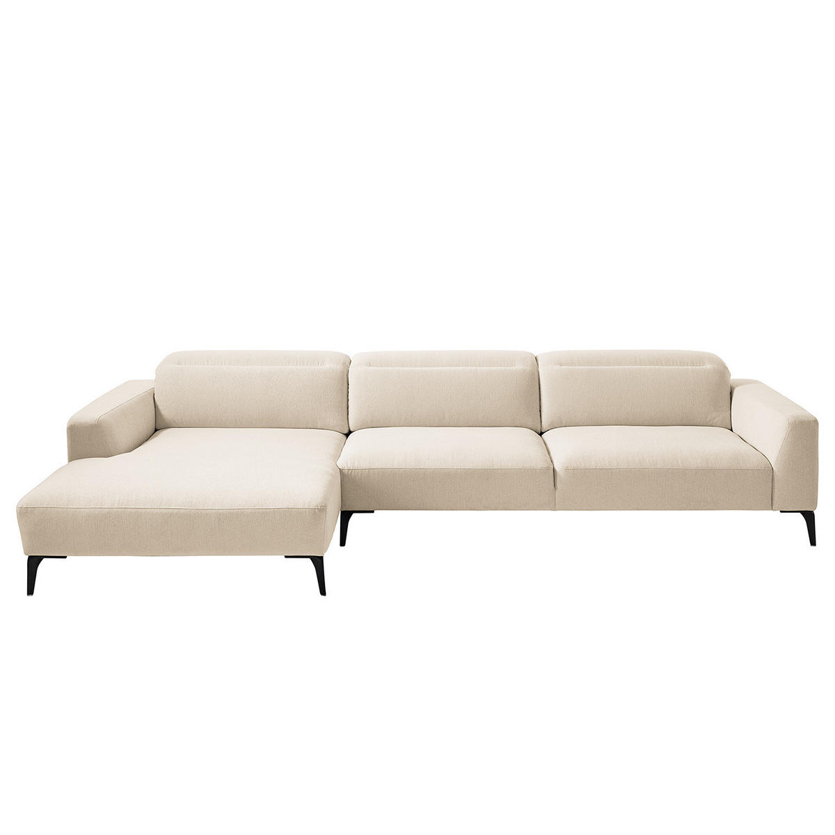 ECKSOFA mit Longchair - Beige/Schwarz, Textil/Metall (328/180cm) - home24