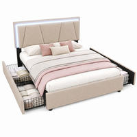 POLSTERBETT mit LED und 4 Schubladen 140x200 cm Beige - Beige, Holz (140/200cm) - Meubliv