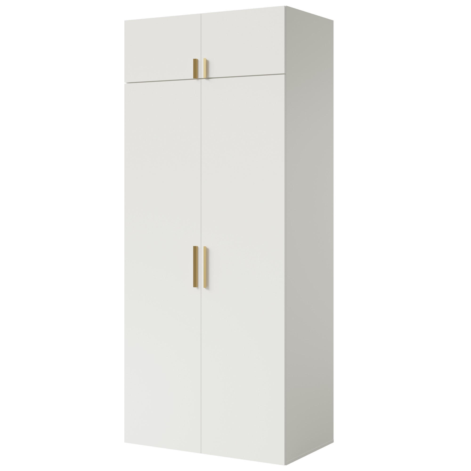 DREHTÜRENSCHRANK mit Aufsatz Napoli 2D 100 Weiß (schwarzer oder goldener Griff) - Silberfarben/Schwarz, Holzwerkstoff/Kunststoff (100/35/60cm) - mzm24