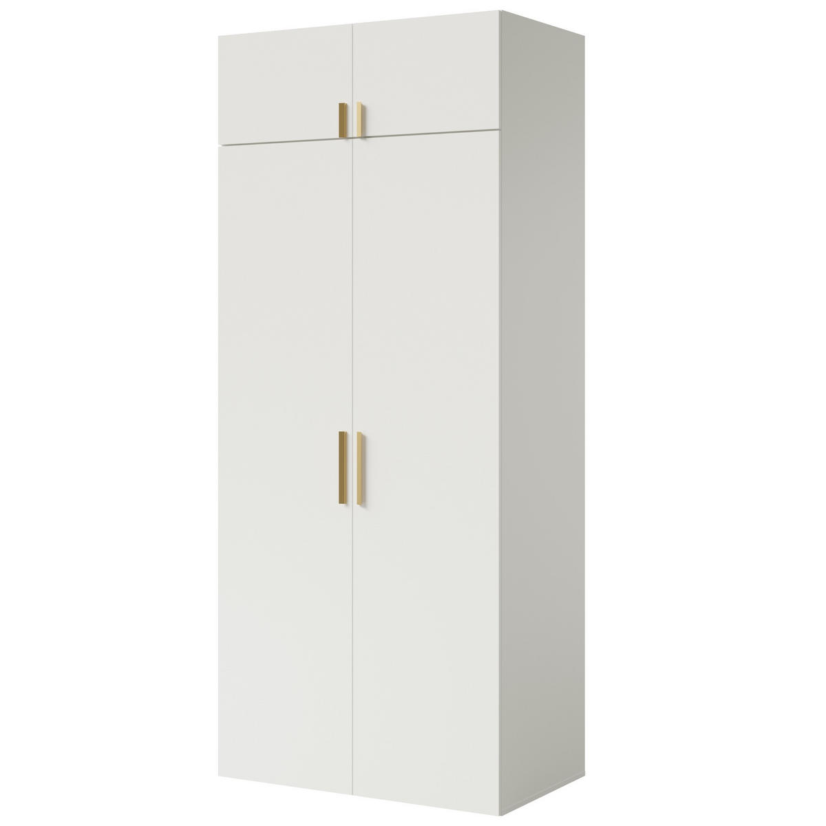 DREHTÜRENSCHRANK mit Aufsatz Napoli 2D 100 Weiß (schwarzer oder goldener Griff) - Silberfarben/Schwarz, Holzwerkstoff/Kunststoff (100/35/60cm) - mzm24