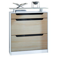 SCHUHSCHRANK Fiesta Eiche sägerau / Schwarz Hochglanz - Eiche San Remo, Holzwerkstoff (89/104/23cm) - Vladon