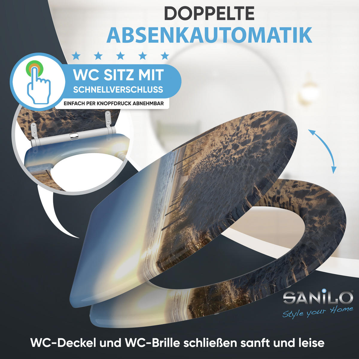 WC-SITZ mit Absenkautomatik & Top Fix Düne - Braun, Holzwerkstoff (37.7/5.5/48cm) - Sanilo