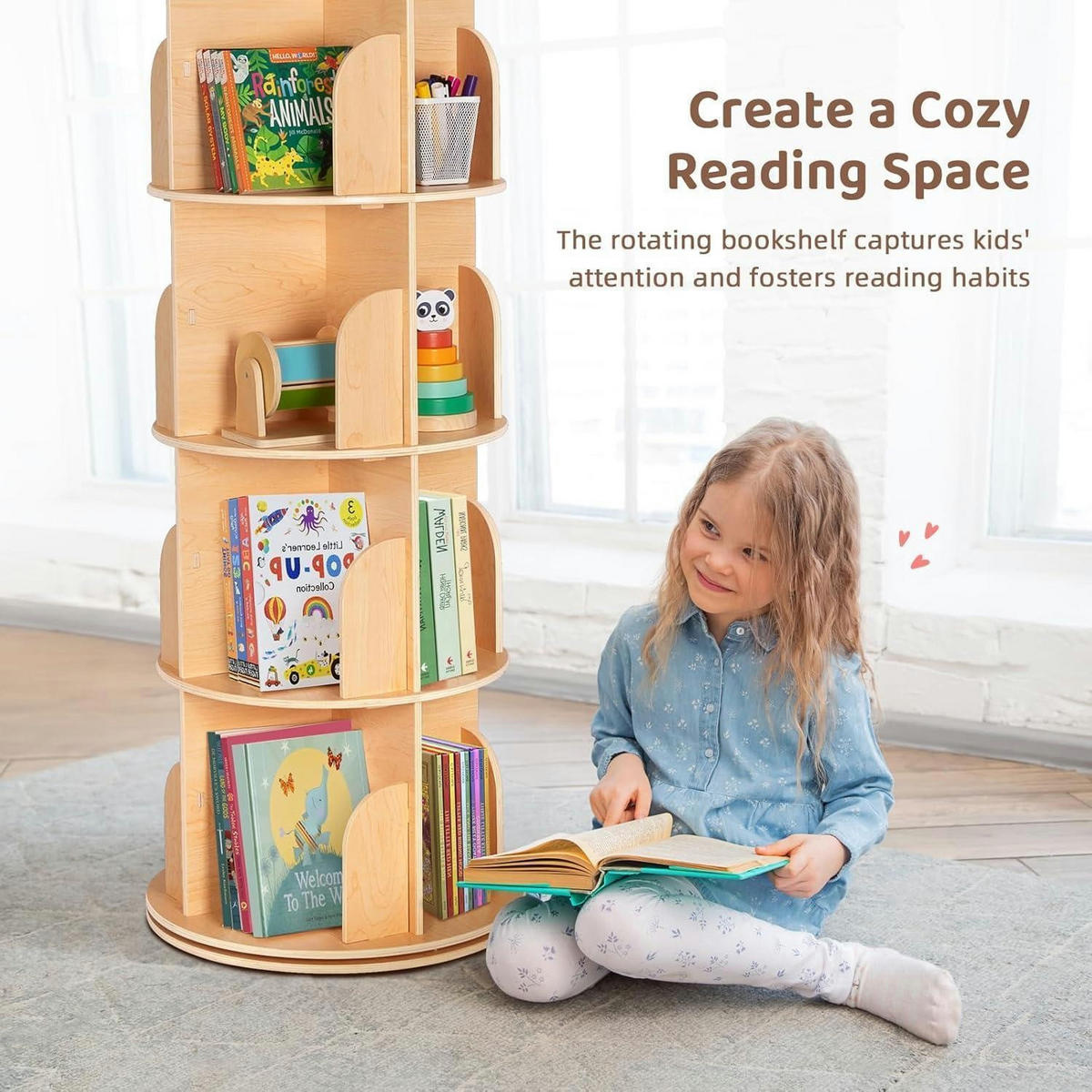 DREHBARES Bücherregal 360° mit 4 Etagen Holz 129 cm - Braun, Holzwerkstoff (50/129/50cm)