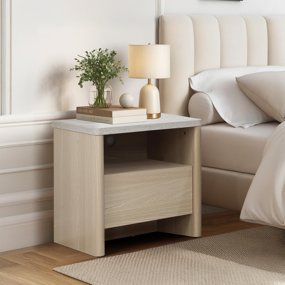 NACHTTISCH Modern mit 1 Schublade & offenem Fach, Holzoptik | B53 x T45 x H50 cm - Braun, Holzwerkstoff (53/50/45cm) - Hometopia