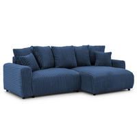 ECKSOFA Calma mit Schlaffunktion und Bettkasten im Bumpy-Design aus weichem Marineblau Plüschcord - Ottomane rechts - Blau/Schwarz, Holz/Kunststoff (140/239cm) - S-Style