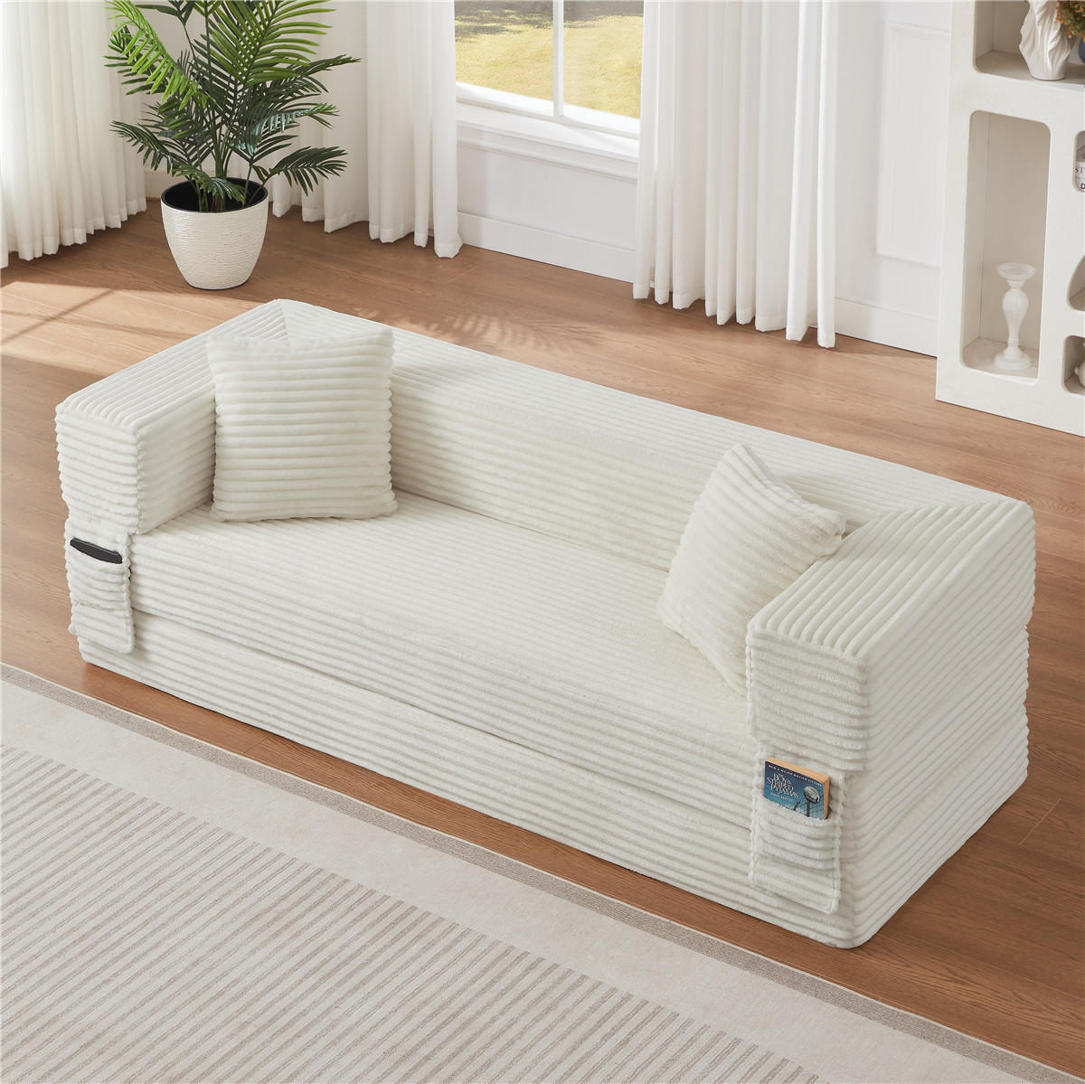SCHLAFSOFA 2-in-1 Cord Sofa mit Bettfunktion, Weiß - Weiß, Textil (200/60/76cm) - Kaket
