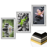 WANDBILDER 3er Set - 40x60 cm Silberner Rahmen - Eine ruhige Zen-Komposition aus Blumen und Wasser - Silberfarben, Kunststoff (40/60cm) - ArtPrintCave