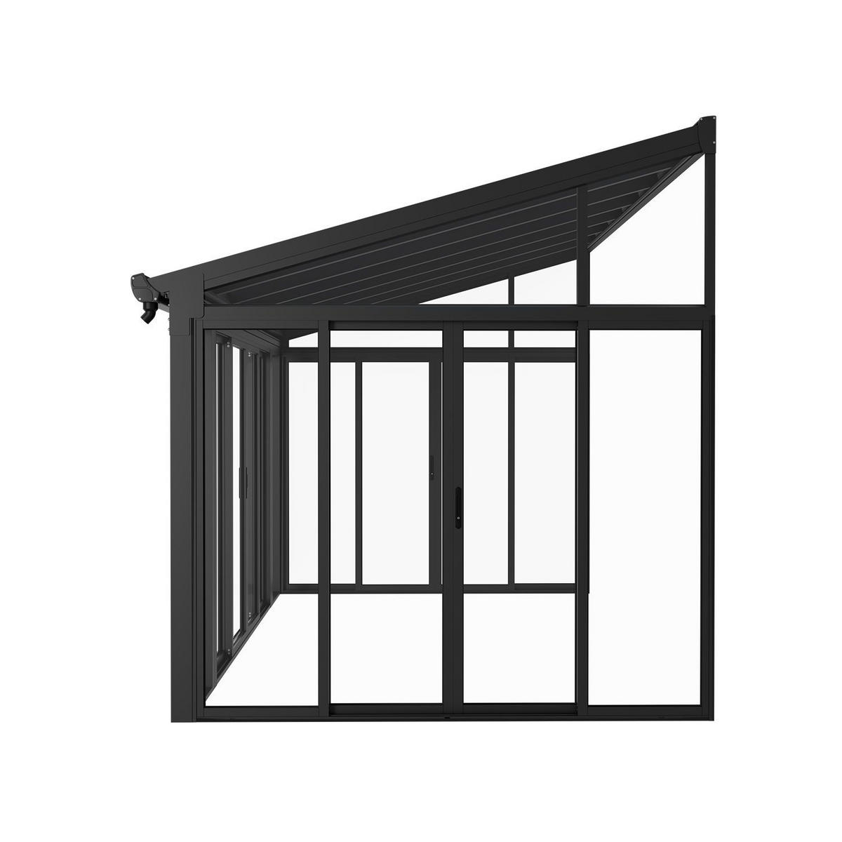 WINTERGARTEN 292 x 428 x 312 cm dunkelgrau mit verschließbaren Schiebetüren - Dunkelgrau, Metall (428/312/292cm) - Juskys