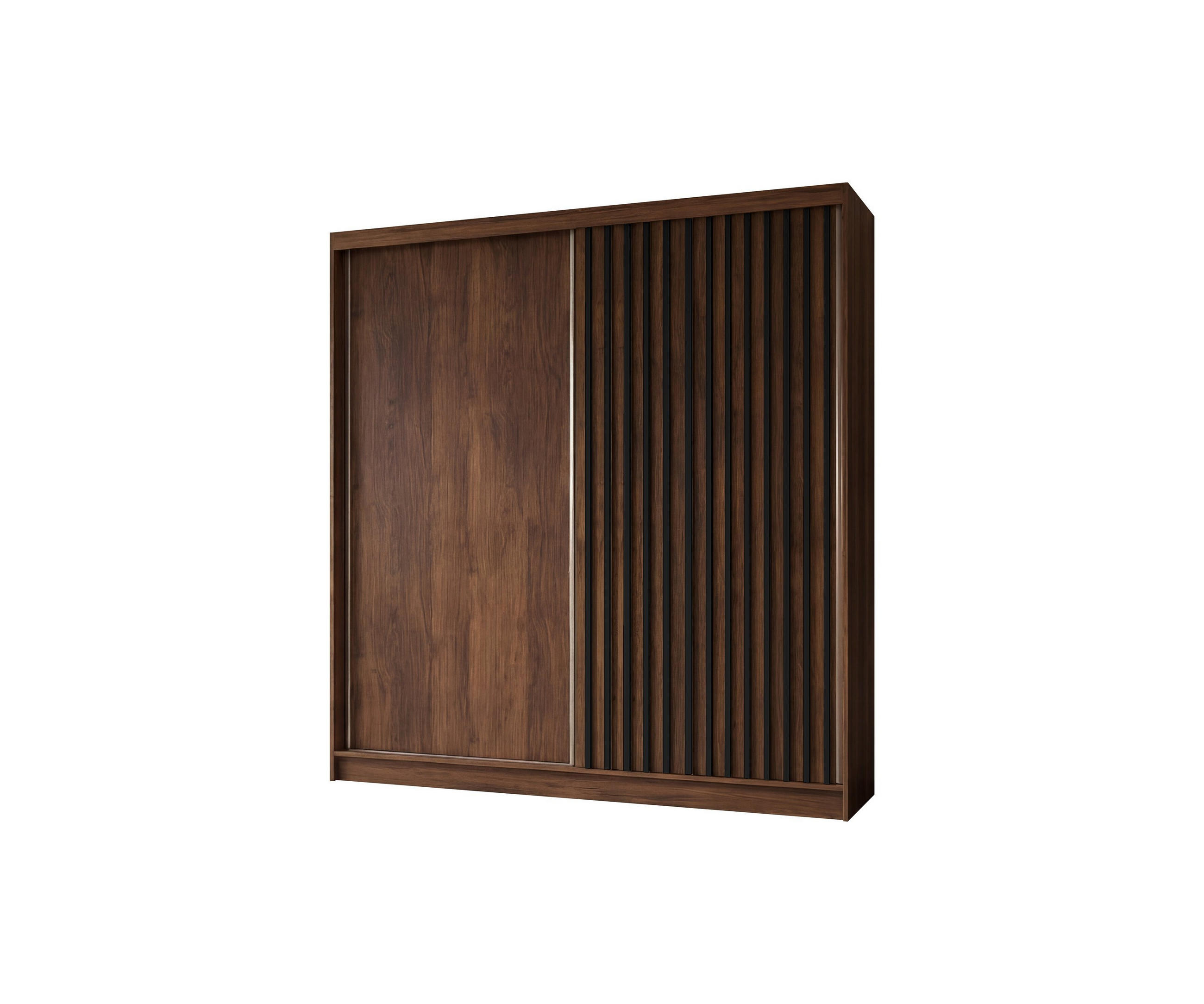 SCHWEBETÜRENSCHRANK LAMELLO 200/216/61 cm Modern Kleiderschrank 2-türig Nussbaumfarben - Nussbaumfarben, Holzwerkstoff (200/216/61cm) - MASSENO
