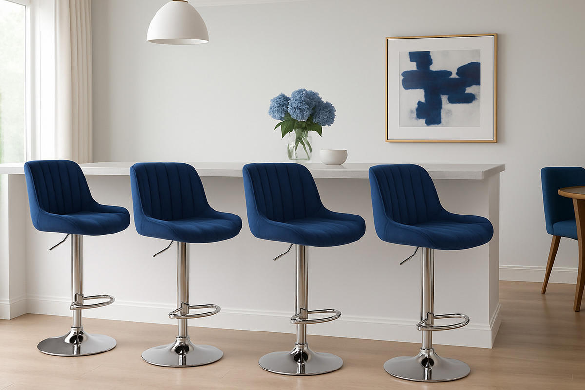 BARHOCKER Lento Gestell Metall in Chromoptik Samt Blau - Blau/Chromfarben, Textil/Metall (50/108/50cm) - TPFLiving