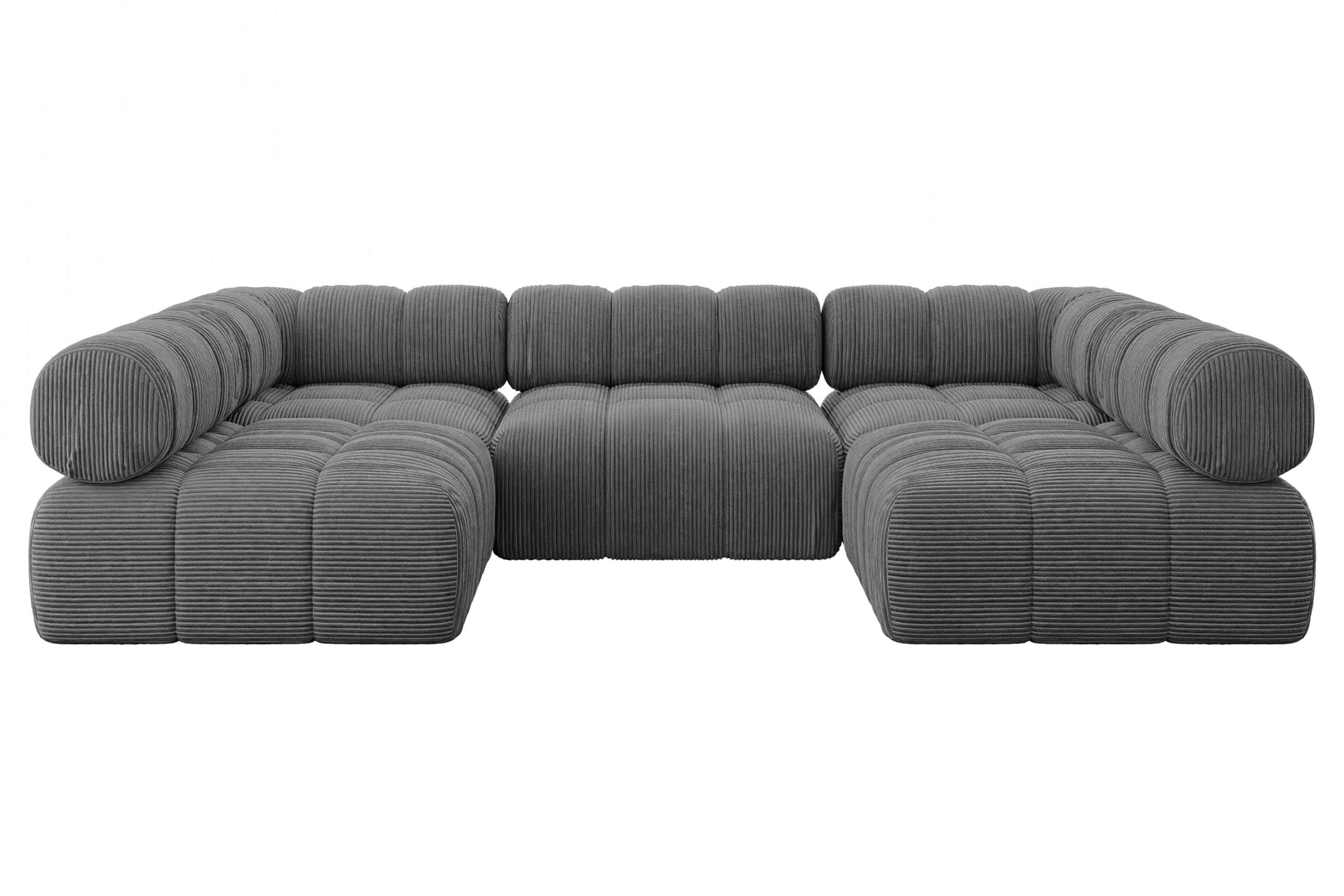 WOHNLANDSCHAFT modulares Sofa Garvo-U1 - 285x190x70 cm Dunkelgrau Cord - Dunkelgrau, Holzwerkstoff/Textil (285/70/190cm) - ALTDECOR