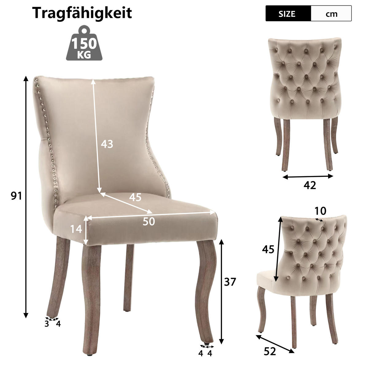 POLSTERSTUHL 2er-Set 50 x 45 x 91 cm Samt Beige - Beige, Holz (45/91/50.1cm) - Meubliv