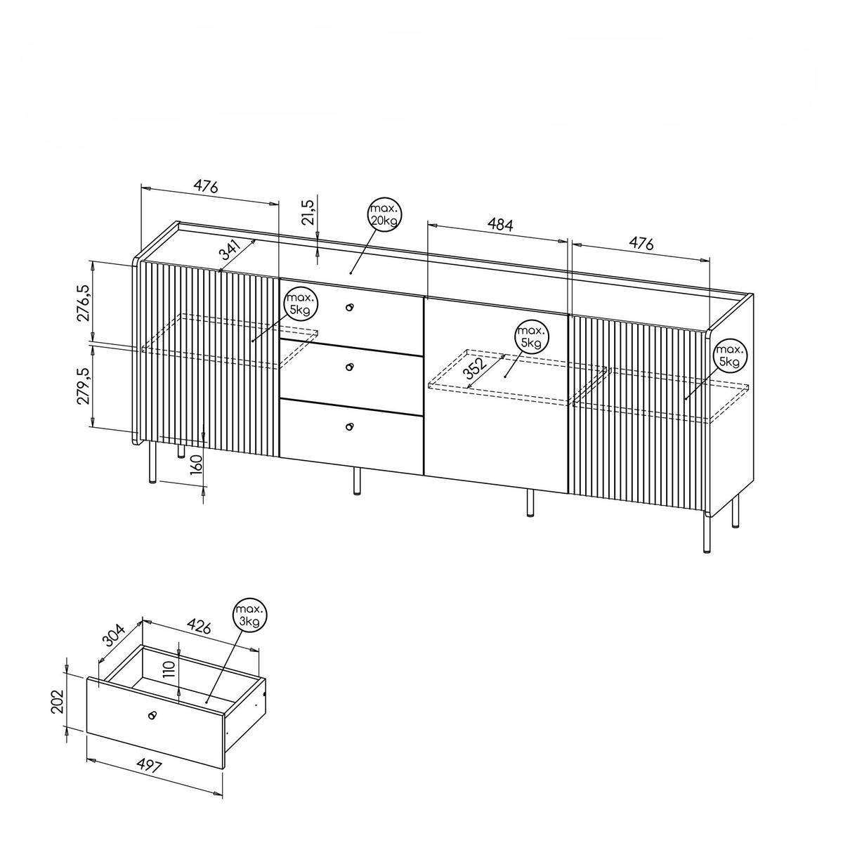 KOMMODE KREON 200/78,6/40cm mit 3 Schubladen 3 Türen Braun - Schwarz/Braun, Holzwerkstoff (200/78.6/40cm) - MASSENO