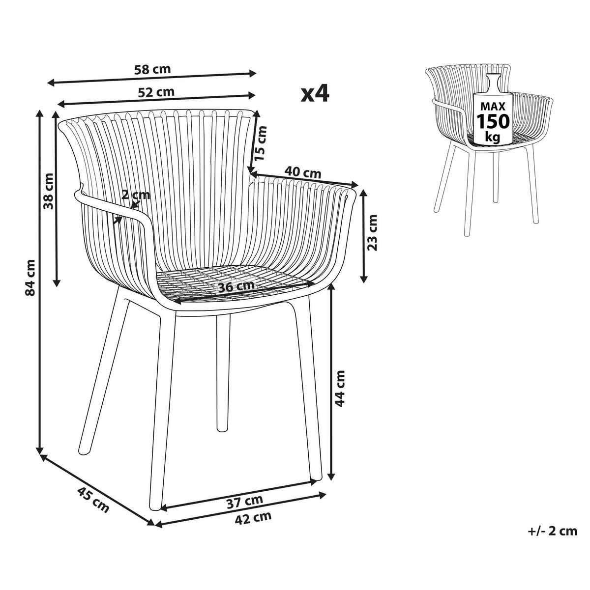 GARTENSTUHL 4er-Set Kunststoff gelb Pesaro - Gelb, Kunststoff (58/84/45cm) - Beliani