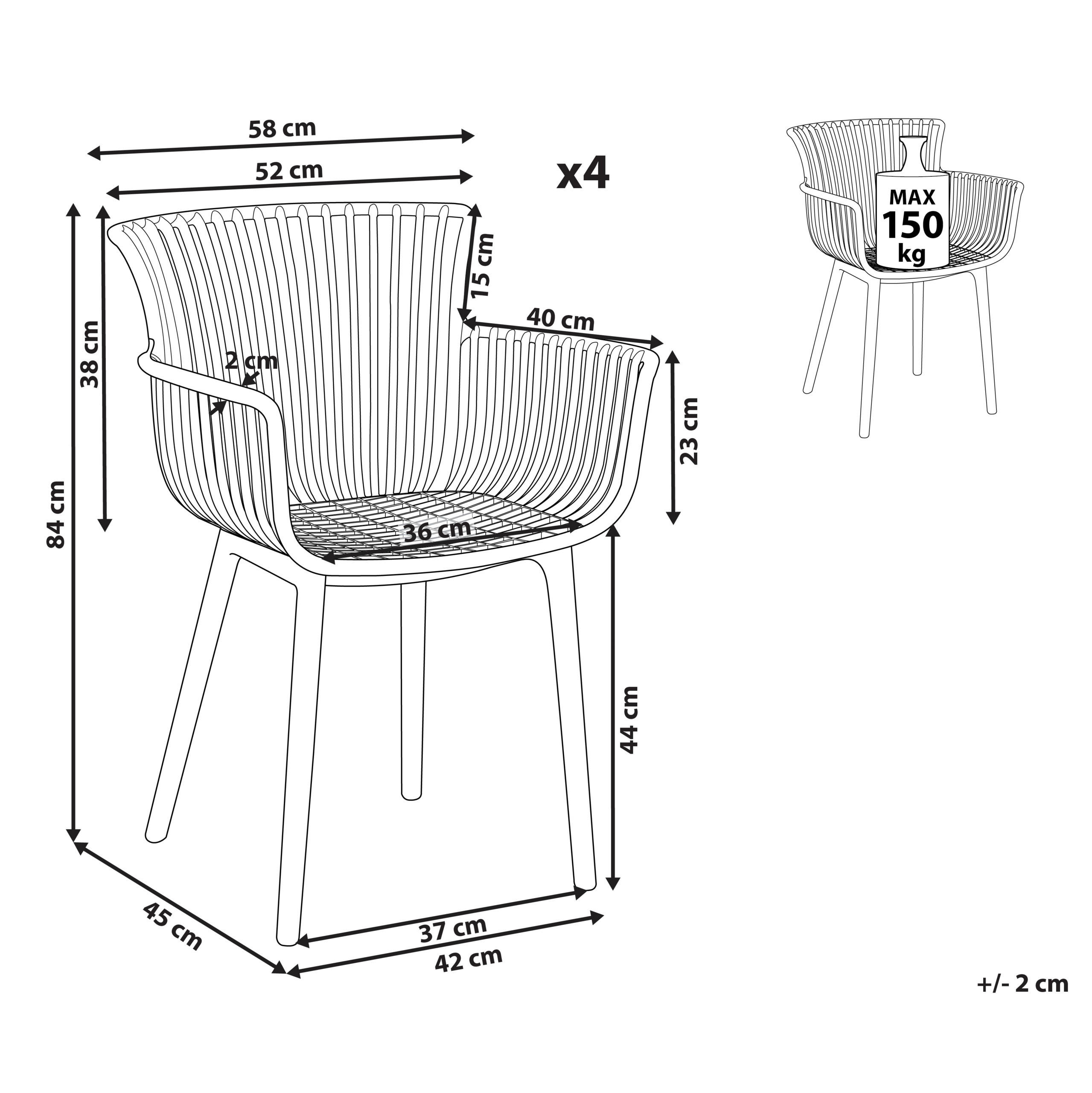 Thumbnail - Beliani Gartenstuhl, Rot, Kunststoff, 4-Sitzer, 58x84x45 cm, Gartenmöbel, Gartenstühle, Gartenstühle