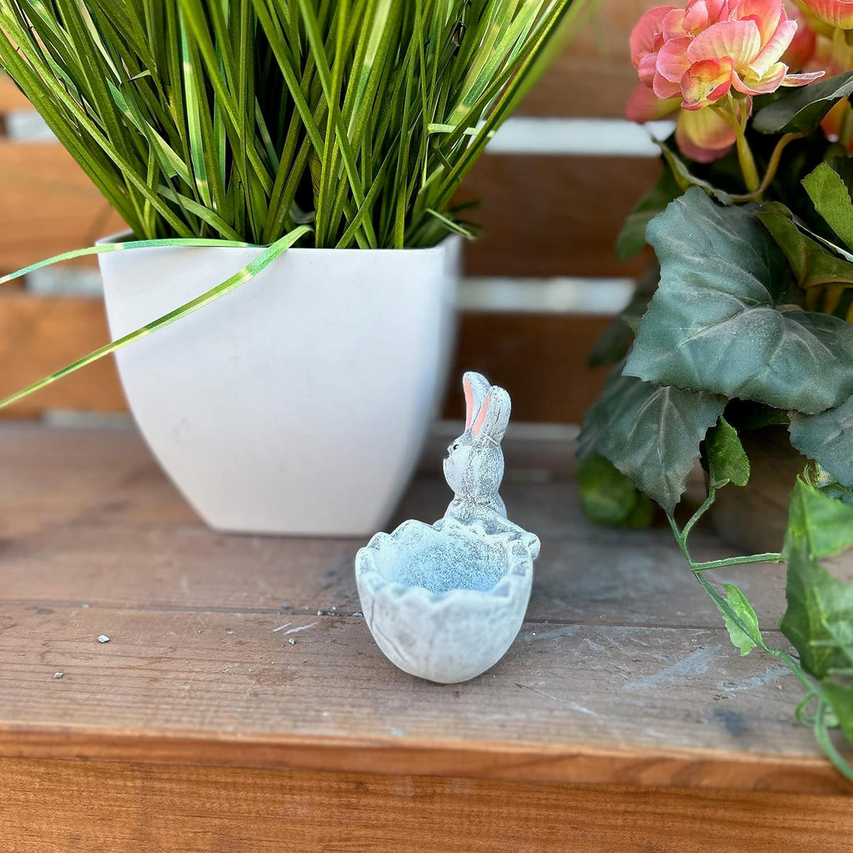 STEINFIGUR Hase Häschen frostfest Steinguss Eierbecher Steinguss - Grau, Stein (6/9/9cm) - stoneandstyle