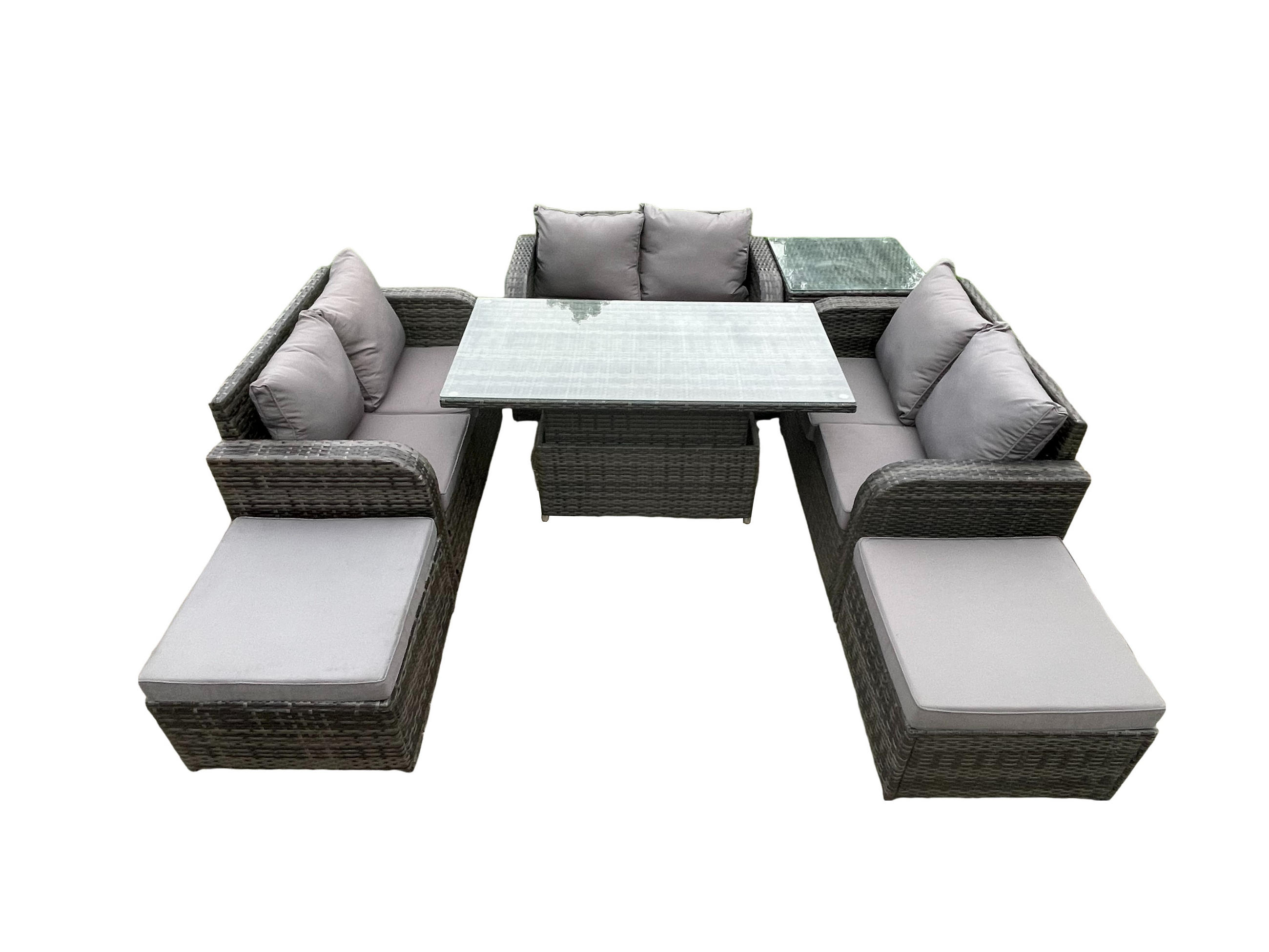 GARTENSOFA SET Polyrattan Dunkelgrau 8-Sitzer - Dunkelgrau, Metall - Fimous