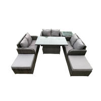 GARTENSOFA SET Polyrattan Dunkelgrau 8-Sitzer - Dunkelgrau, Metall - Fimous