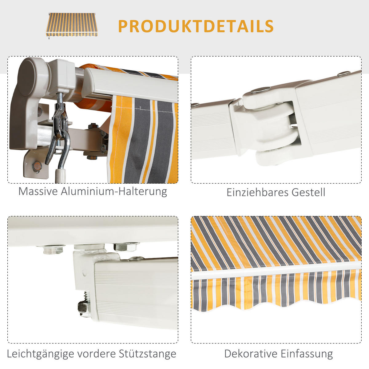 MARKISE Alu+Polyester Gelb+Grau - Gelb/Grau, Kunststoff/Metall (245/2/295cm) - Outsunny