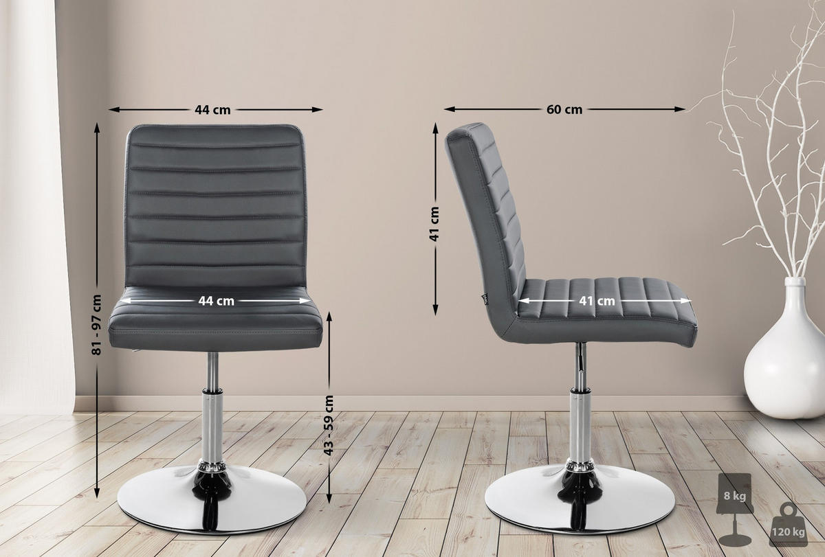 DREHSTUHL 2er Set Lederlook grau - Chromfarben/Grau, Textil/Metall (44/81/60cm) - CLP