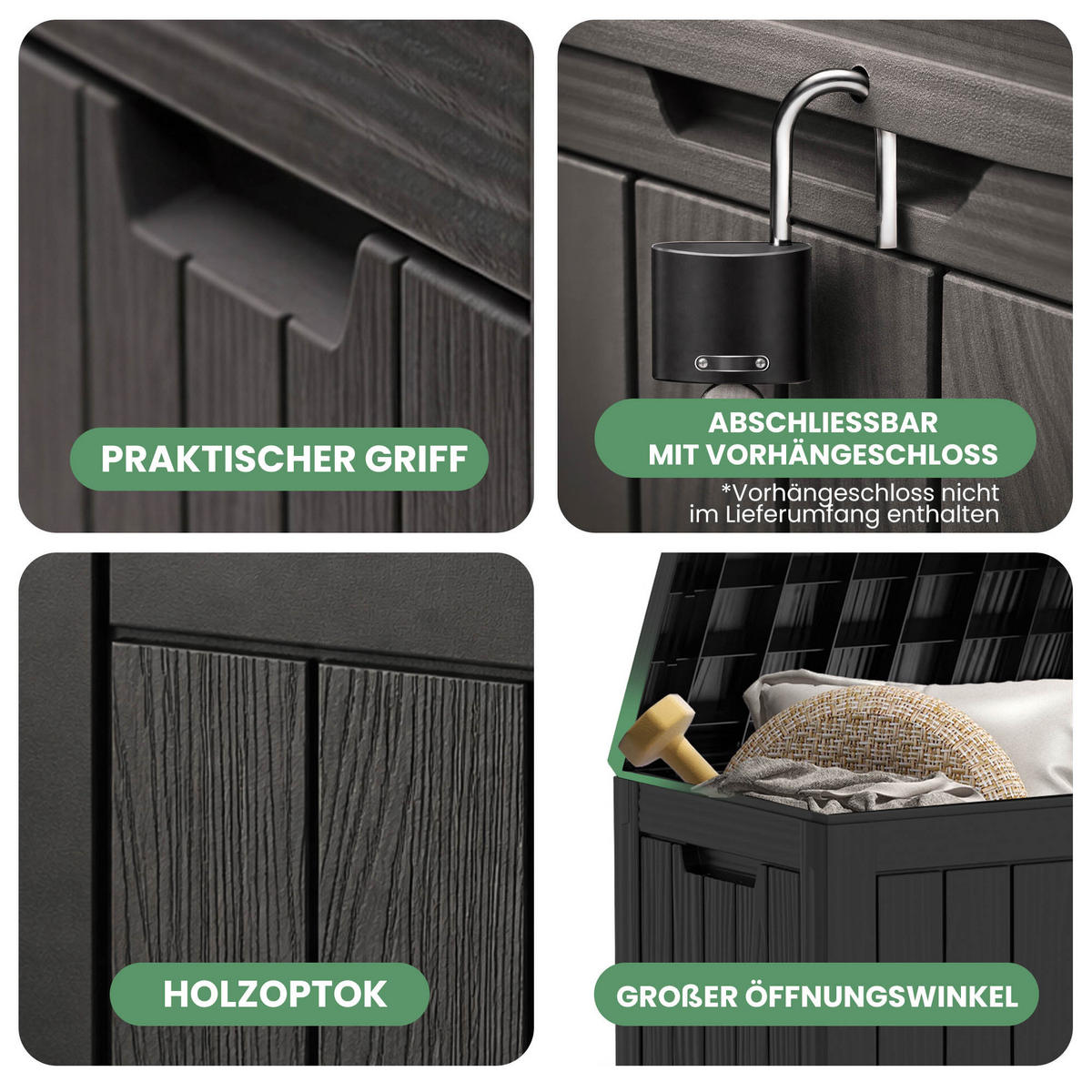 GARTENBOX 170L Schwarz - Schwarz, Kunststoff (77.5/55.5/43cm) - Akord