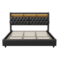 POLSTERBETT 160x200 cm LED USB Stauraum PU Leder schwarz - Schwarz, Holz (160/200cm) - LEBENLANG