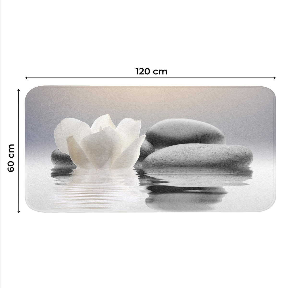 WC PŘEDLOŽKA Kameny - Lotos - Bílý - Voda - Zen 120x60 cm - bílá, textil/plast (120/1cm) - OnlyWow