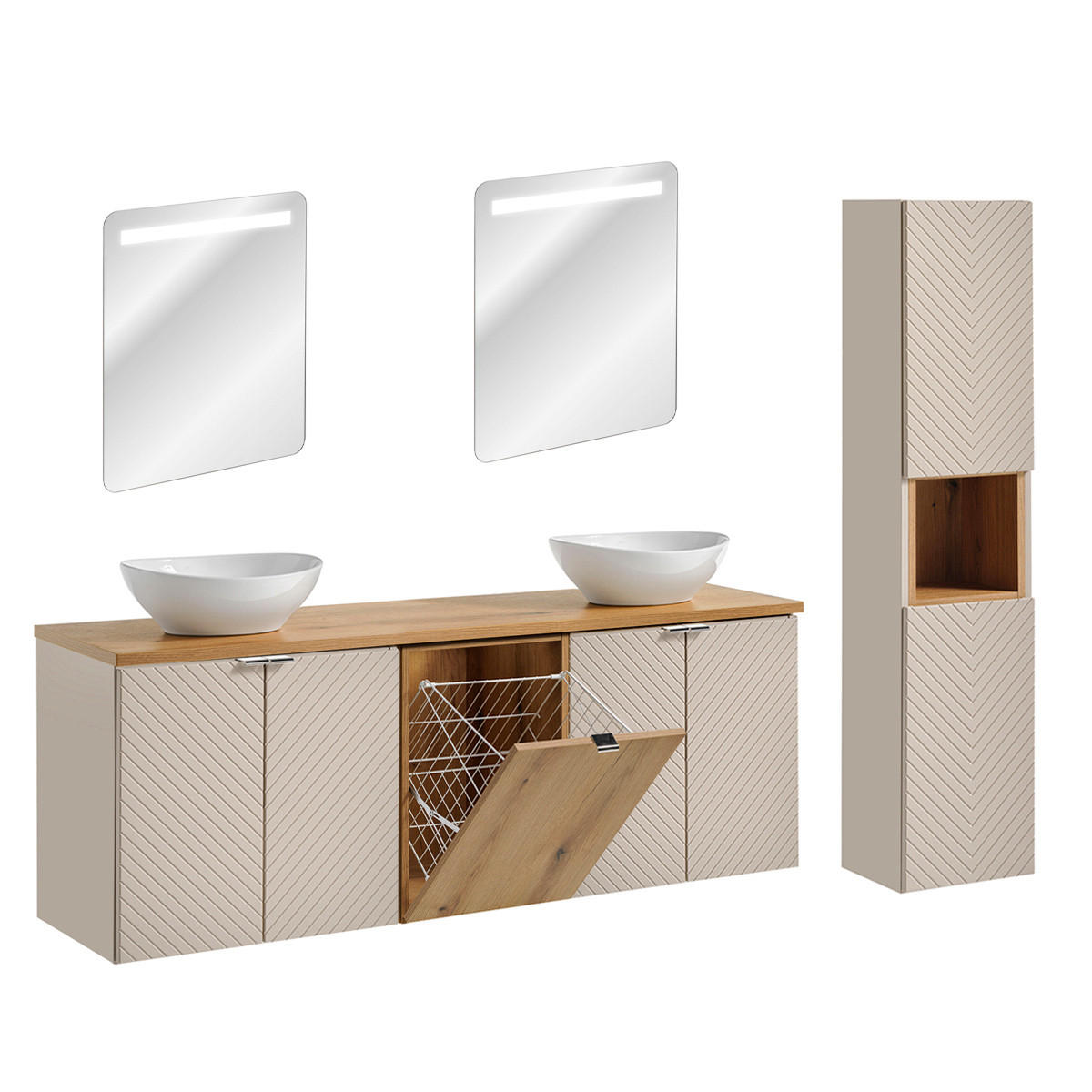 KOUPELNOVÝ NÁBYTEK 160cm Manoa 2er-Set Kašmír - dřevo - béžová, kompozitní dřevo (160/59/40cm) - Petits-meubles