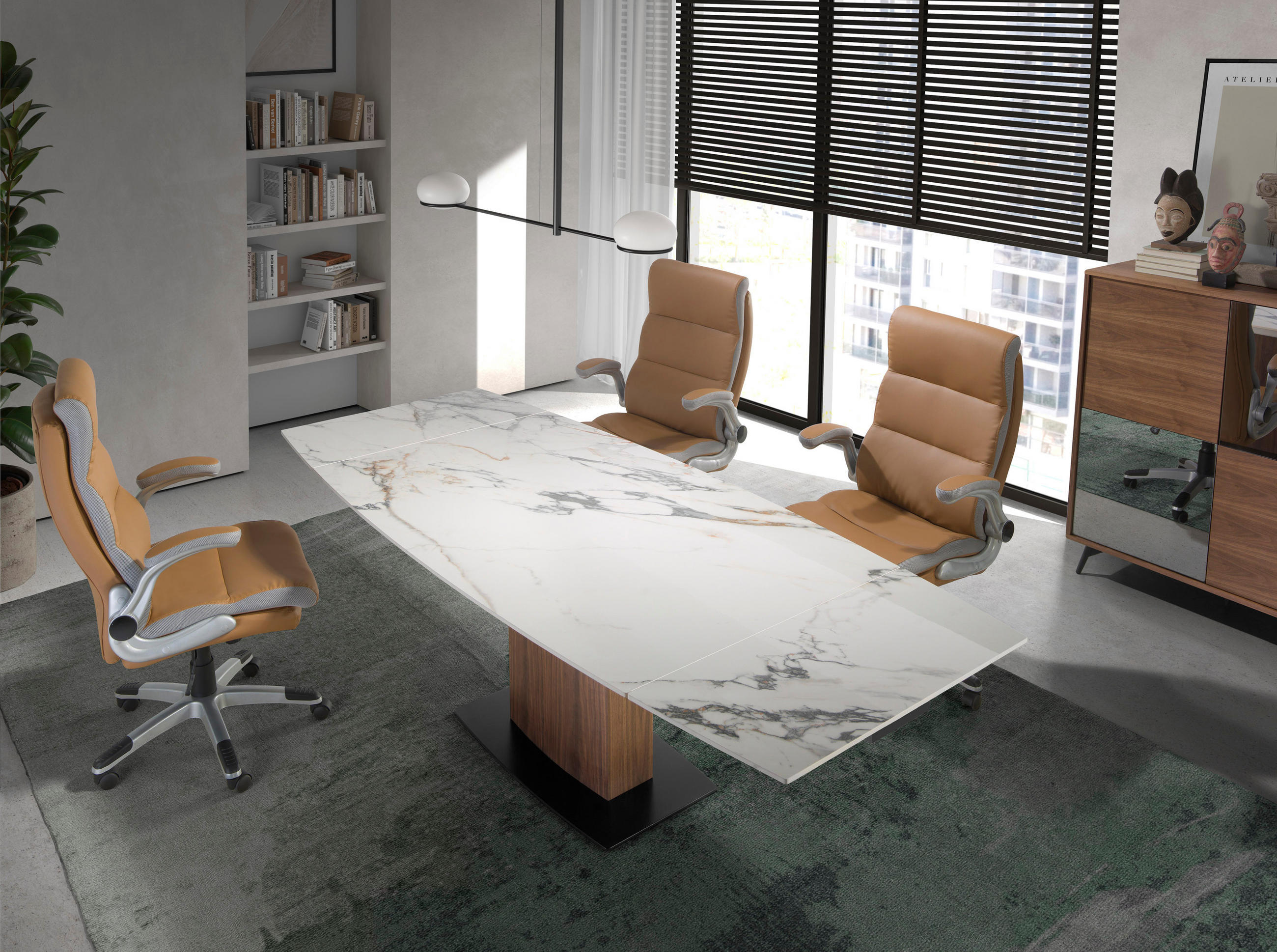 ESSTISCH Ausziehbarer Esstisch ovales Fass porzellanmarmor aus Walnuss Ø160/100/76 cm - Walnussfarben/Schwarz, Stein (100/160/76cm) - ANGEL CERDA