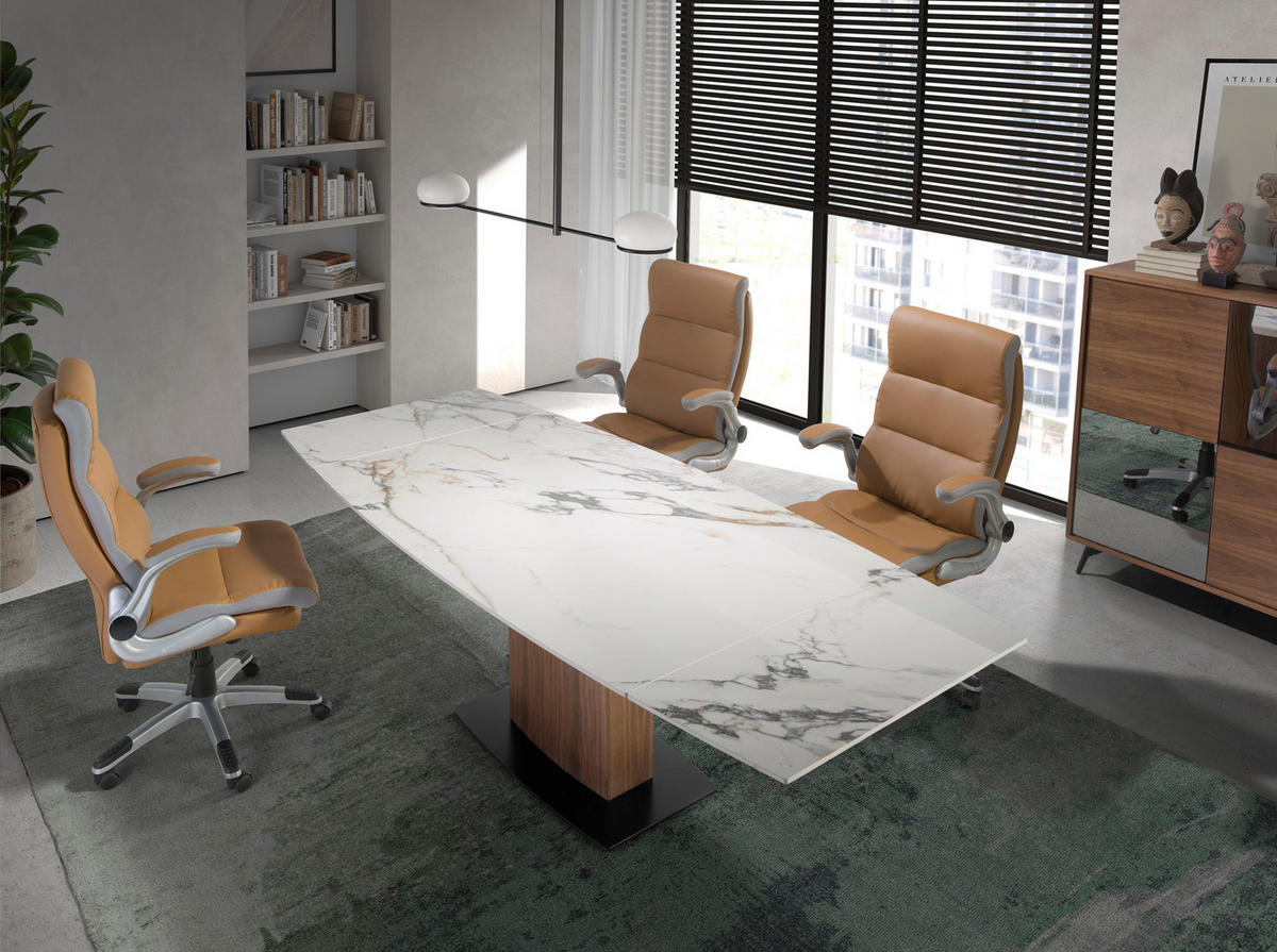 ESSTISCH Ausziehbarer Esstisch ovales Fass porzellanmarmor aus Walnuss Ø160/100/76 cm - Walnussfarben/Schwarz, Stein (100/160/76cm) - ANGEL CERDA