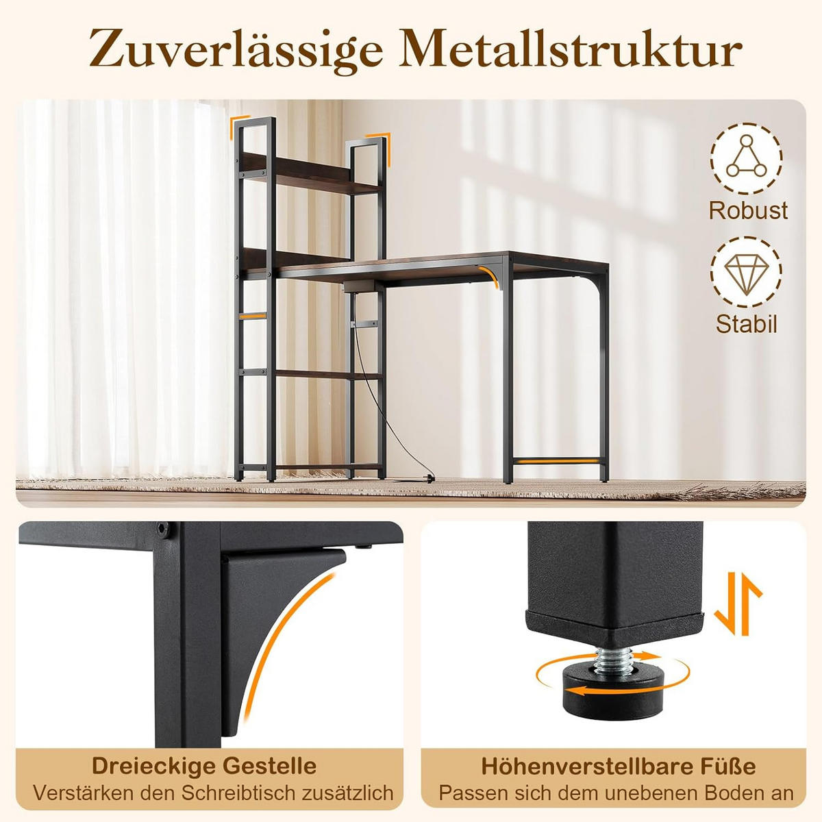 DATORBORD Brunt - Brun, Träbaserade material (65/120/130cm) - COSTWAY