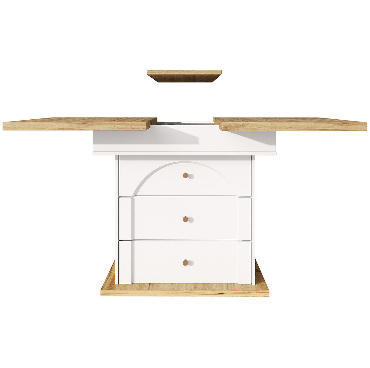 JÍDELNÍ stůl 110-140/80/75 cm bílý a přírodní z MDF s rozkládací deskou a úložným prostorem - bílá, kompozitní dřevo (140/80/75cm) - OKWISH