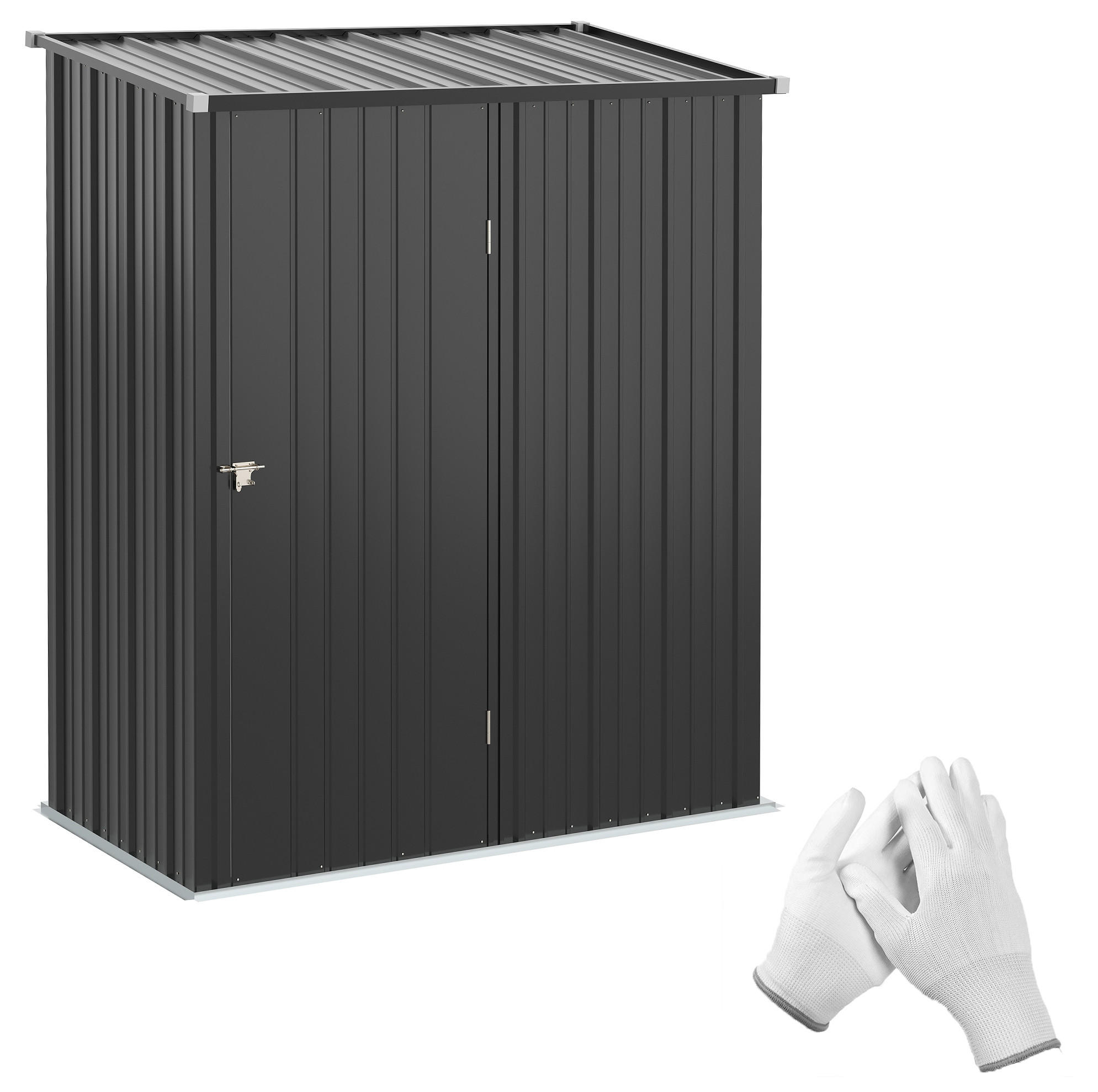 Modfu ZAHRADNÍ skříň na nářadí ze zinkované oceli 161,5x94,5x196 cm černá s šikmou střechou a uzamykatelnými dveřmi