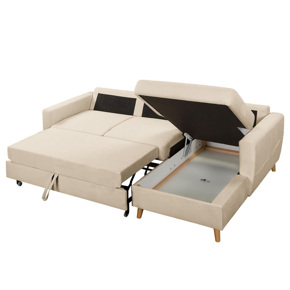 ECKSOFA mit Longchair - Beige/Braun, Holz/Textil (223/148cm) - home24